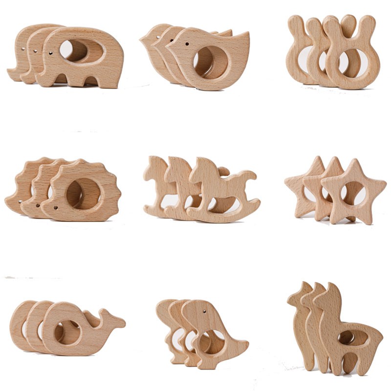 Let's Make 20pcs Wooden Teeth Natural Beech Wood Animal Wholesale DIY Bracelet Chain Accessories New Born BPA Free Elephant