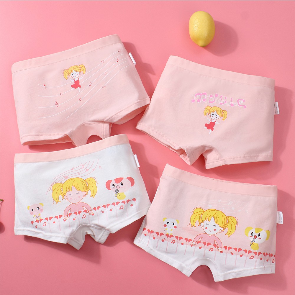 Girls Panties Kids Underwear Cotton Children Briefs Trellis Stripes Cute Cartoon Short Red 4pcs/lot