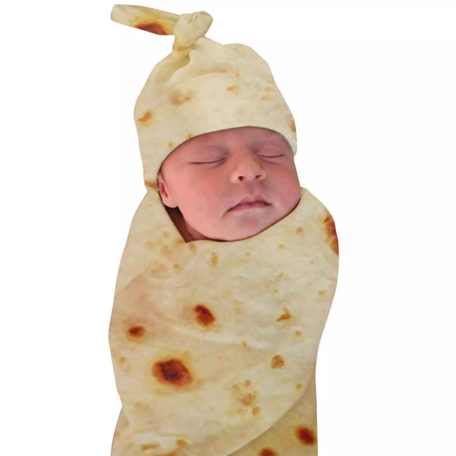 1 Set Burrito Flour Tortilla Baby Blanket Swaddle 100% Cotton Fleece Blanket Sleeping Swaddle Wrap Baby Sleep Cap