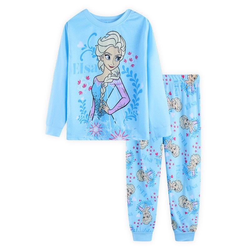 Disney Kids Pajamas Princess Anna Elsa Sleepwear Cartoon Clothing Set Long Sleeve Pajamas