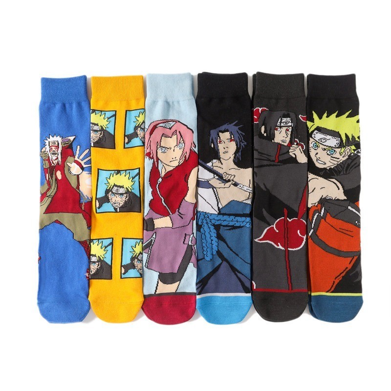 5 Pairs Naruto Cartoon Anime Figure Socks Kakashi Jiraiya Sasuke Gaara Long Tube Socks Men Adult Casual Socks xxx Boy Game Socks