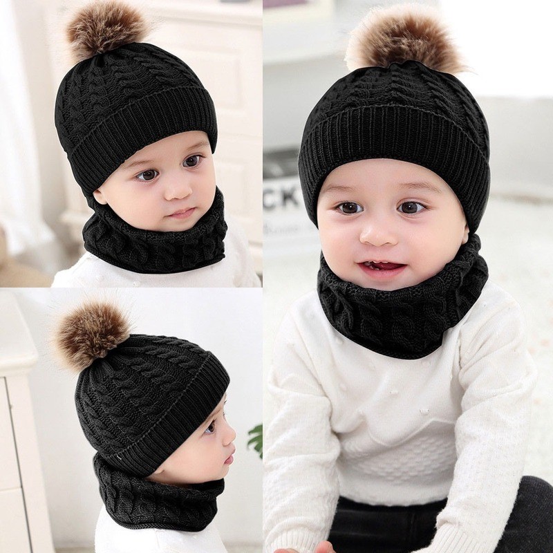 New Baby Hat Scarf Suit Autumn Winter Knitteed Kids Hat Scarf Set Wool Girls and Boys Hats Neck Children Scarf Accessories 0-3Y