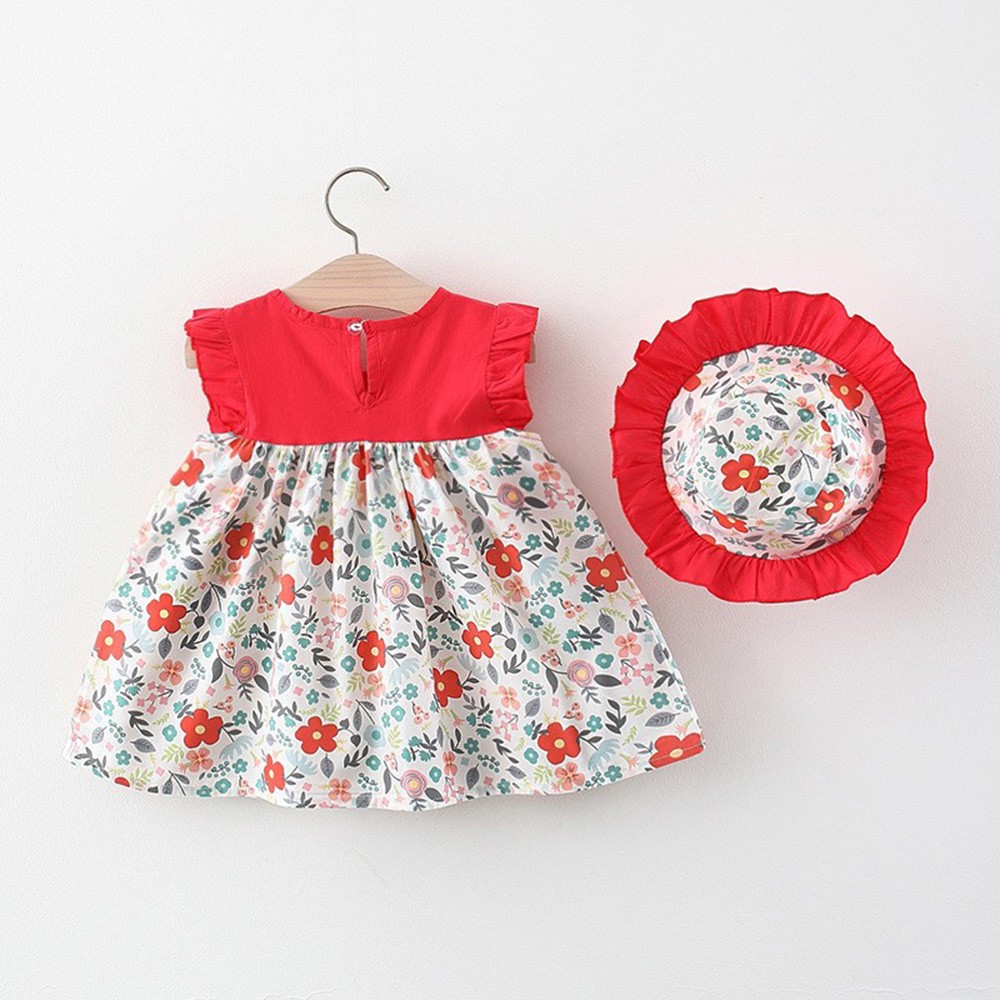 Melario Summer Outfit Toddler Girl Dresses Korean Fashion Cute Print Cotton Baby Princess Dress + Sunhat Newborn Clothes Set