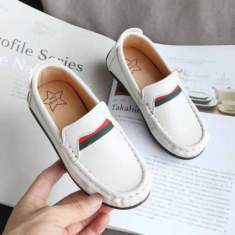 Boys Girls Moccasins Soft Bottom Casual Leather Shoes Kids Loafers Children Metal Wedding Autumn Fashion Flats Boat Sneakers