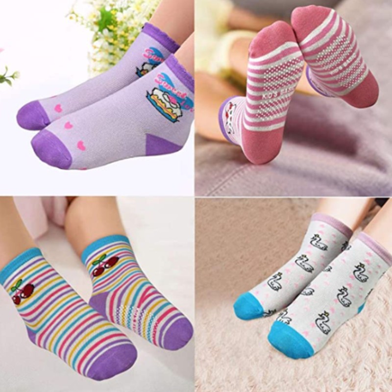 Baby Socks SkiBeaut 12 Pairs Non-Slip Skid Socks for Kids Boys Grips Cotton Crew Socks for 1-3/3-5 Years