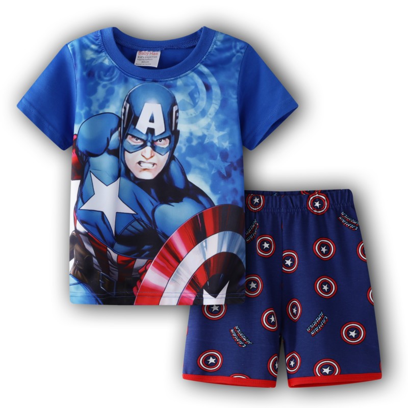 Children's short-sleeved cotton pajamas summer clothes children's sleepwear cartoon T-shirt spiderman