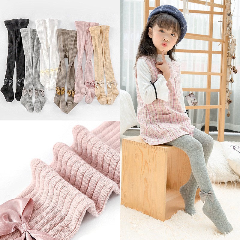 Girls Cotton Knitted Tie Socks High Waist Baby Tights 0-8 Years Winter Winter Tights