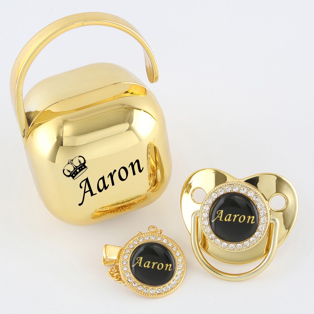 Any Name Personalized Gold Bling Pacifier Chain Clip Pacifier Box Set BPA Free Doll Pacifier Luxury Pacifier Baby Gift