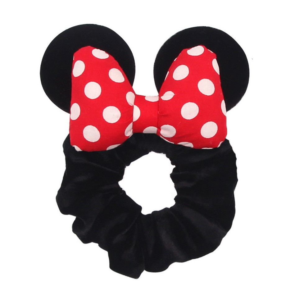 Little Girls Hair Band Kids Mickey Minnie Soft Hair Bow Children Sequin Velvet Ponytail Holders Baby No Damage Rubber Hair Tie