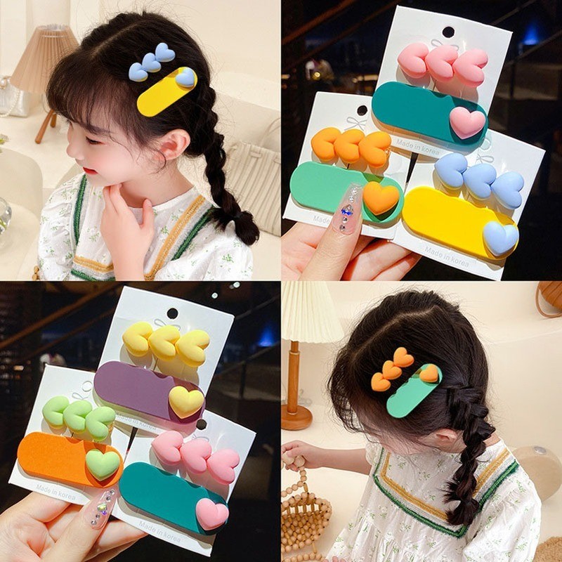 2pcs Macaron Colorful Baby Girls Hair Clips Cute Heart BB Clip Korean Fashion Kawaii Kids Princess Hair Waves Hair Accessories