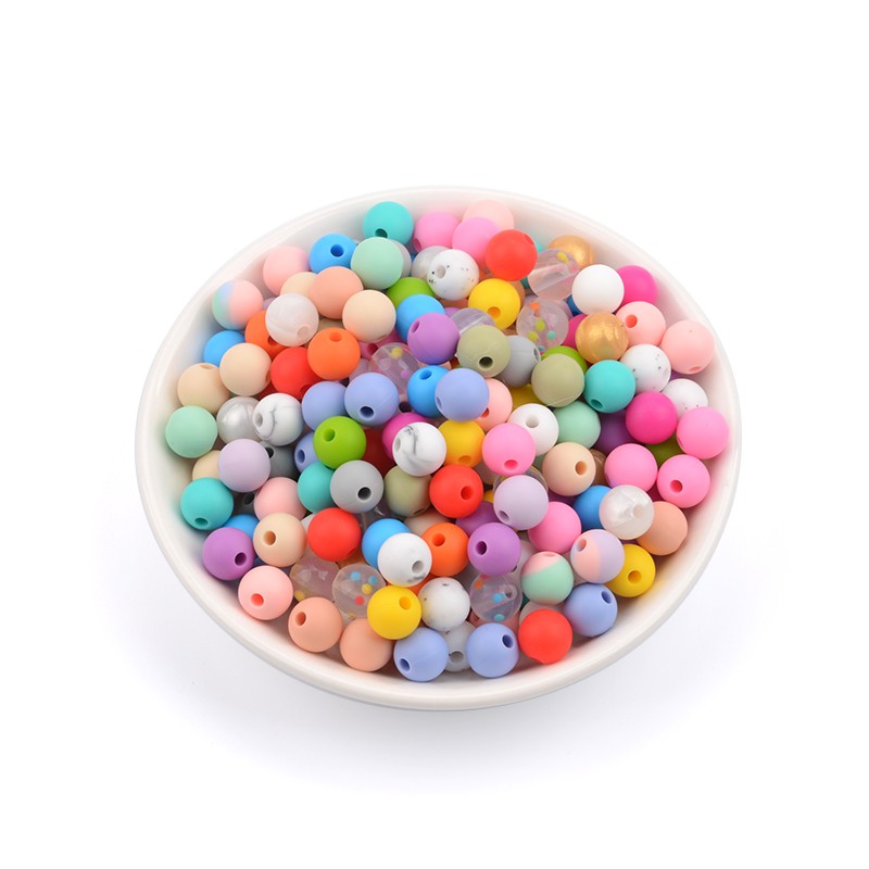 LOVKA 100pcs/lot 9mm Silicone Loose Beads Teether Beads BPA Free Food Grade Baby Teether Chew for DIY Jewelry Necklace Making