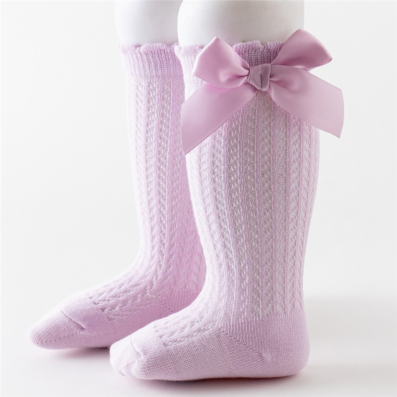 Newborn Baby Girls Solid Bow-knot Socks Breathable Mesh Cotton Knee High Leg Warmer Summer Infant Baby Soft Socks Clothes