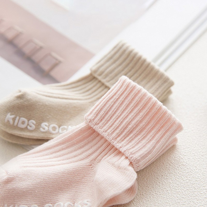 3 Pairs Baby Boys Socks Solid Color Kids Spring Autumn Cotton Breathable Keep Warm Floor Anti-slip Baby Girls Socks