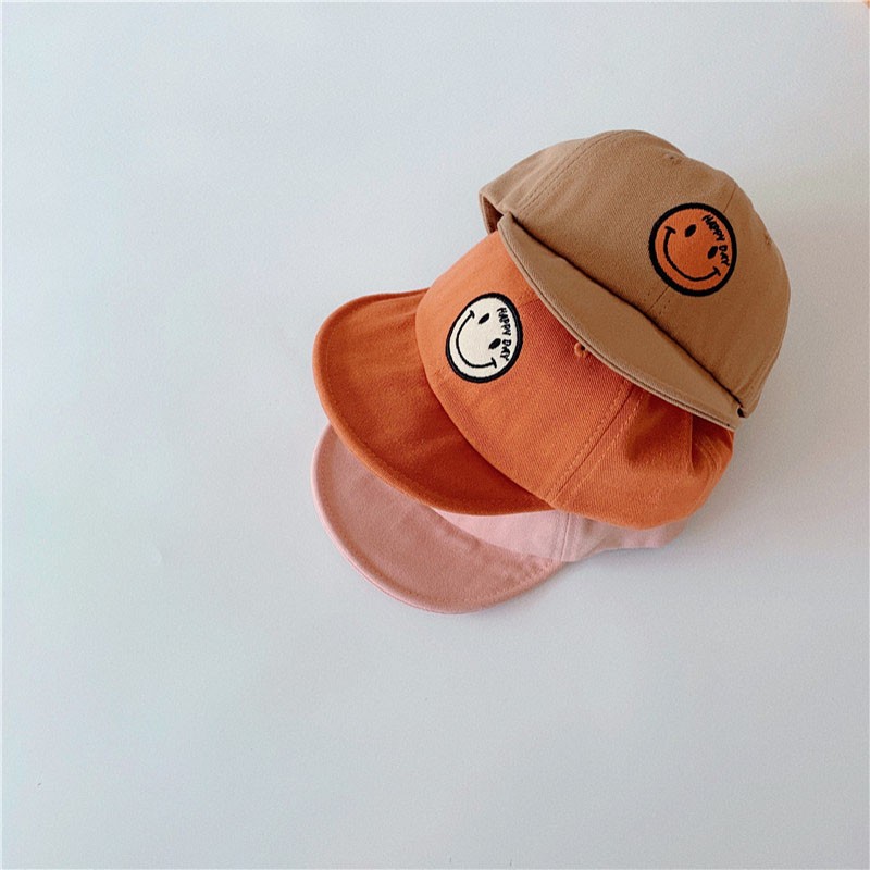 MILANCEL 2022 Spring New Kids Cap Embroidered Baseball Cap Smiley Boys and Girls Soft Brim Sunhat