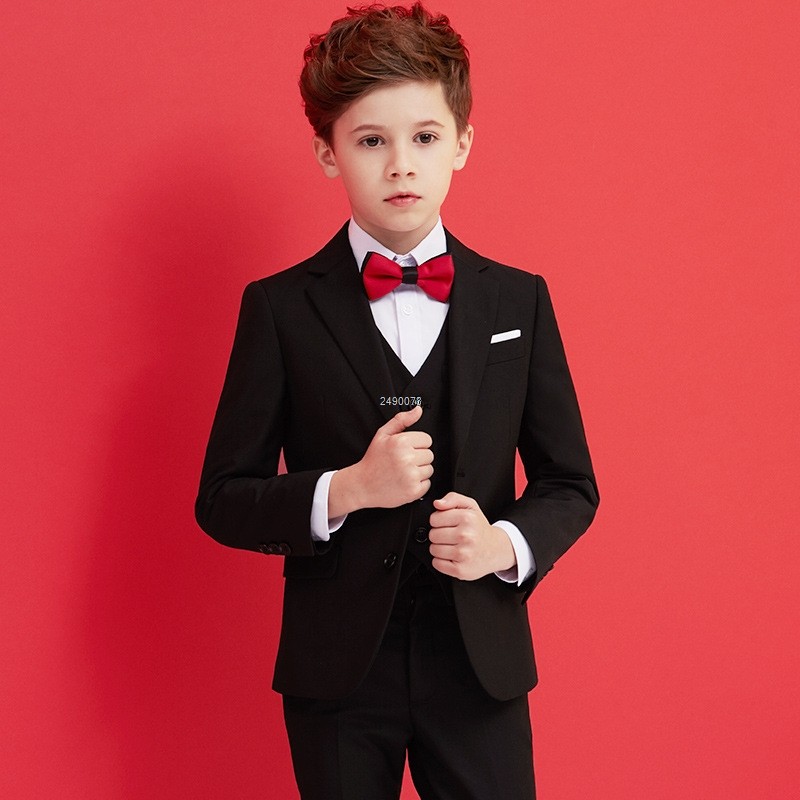 Boys Black 007 Wedding Suit Kids Formal Blazer Clothes Set Gentleman Children's Day Graduation Choir Performance Costume