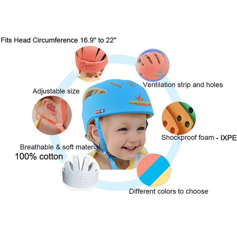 Baby Safety Protective Helmet Boys Girls Baby Hats Cotton Soft Mesh Adjustable Head Protection Children Walking Caps