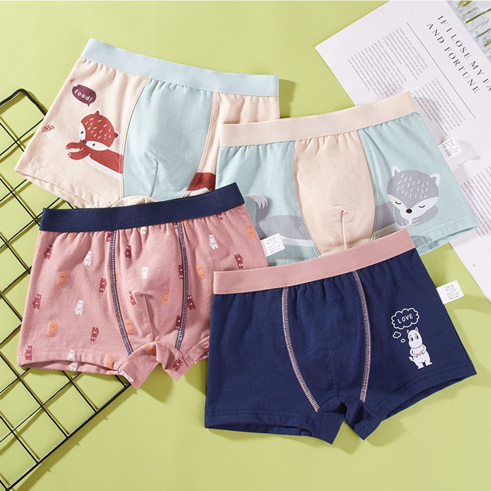 Children's Underwear Kids Cartoon Cotton Shorts Underpants Boys Panties Car Penguin Pattern 4 Piece Set