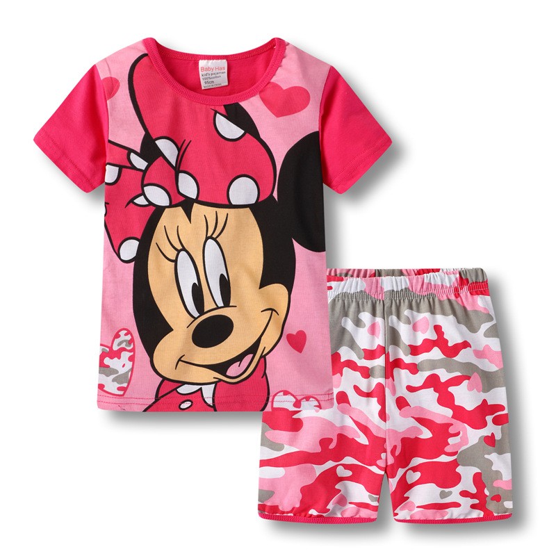 New Kids Boys Girls Clothes Baby Princess Pajamas Summer Short Sleeve Set Cartoon Minnie Children Sleepwear