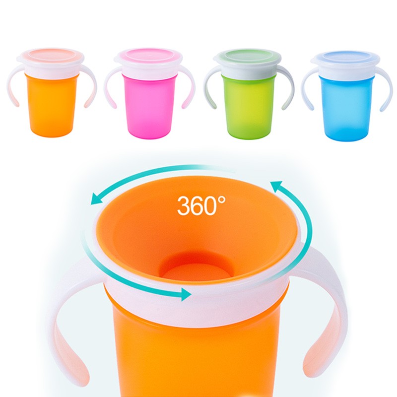 360 Degree Rotate Baby Learn Drinking Cup With Double Handle Flip Cover Leakproof Infant Water Cups BPA Free Bottle