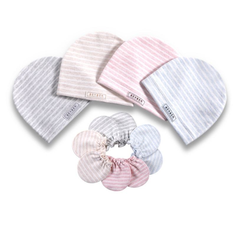 2pcs/set Simple Newborn Baby Newborn Hat Glove Set Soft Cotton Kids Infant Anti-scratch Gloves Hat Gifts