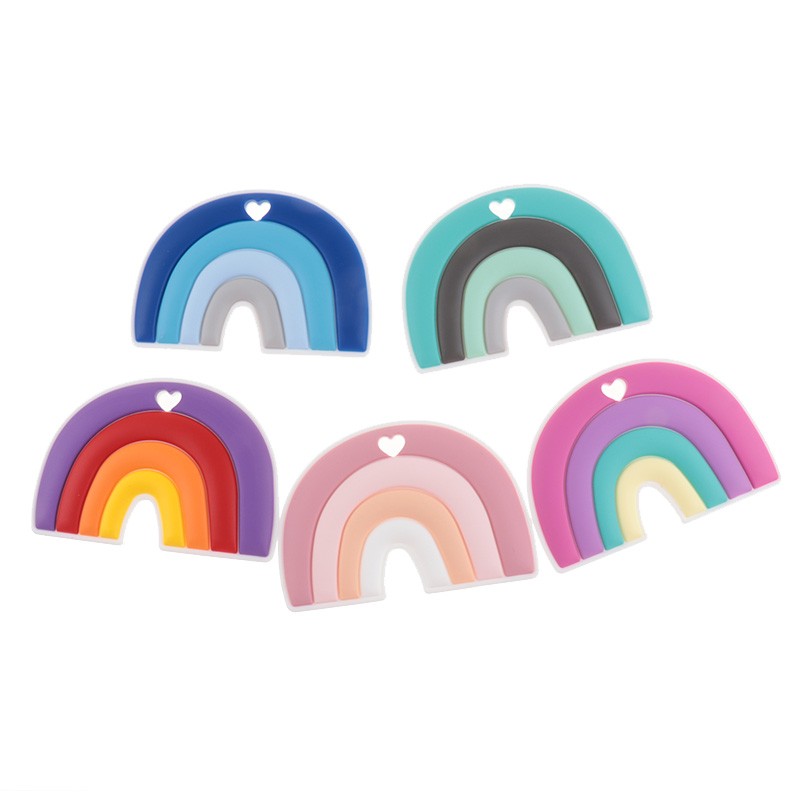 10pcs Rainbow Baby Teething Silicone Teether Pacifier Chain Accessories Dental Care Baby Birthday Gifts BPA Free