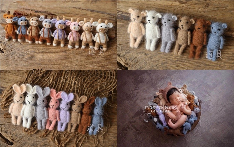 Newborn Photography Props Handmade Knitted Dolls Rabbit Bear Baby Photography Studio Accessories