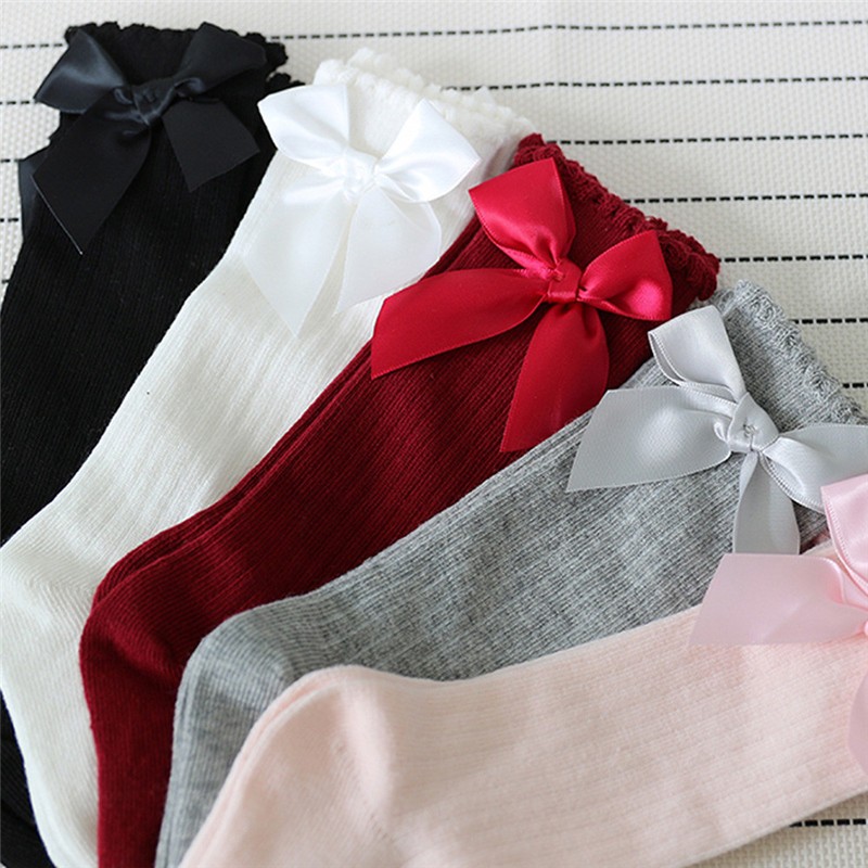 Cotton Pantyhose for Girls Big Bow Knee High Long Socks for Kids No Slip Princess Children Tights Autumn Winter Style