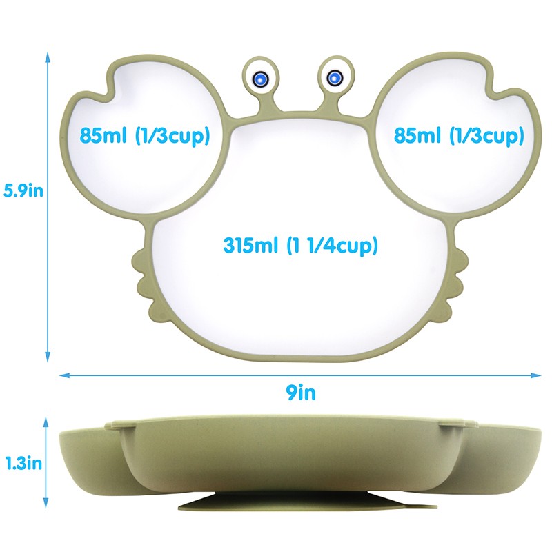 BOPOOBO Baby Dishes Silicone Suction Plate Cute Crab Children Feeding Plate Non-slip Baby Food Bowl Feeding for Kids