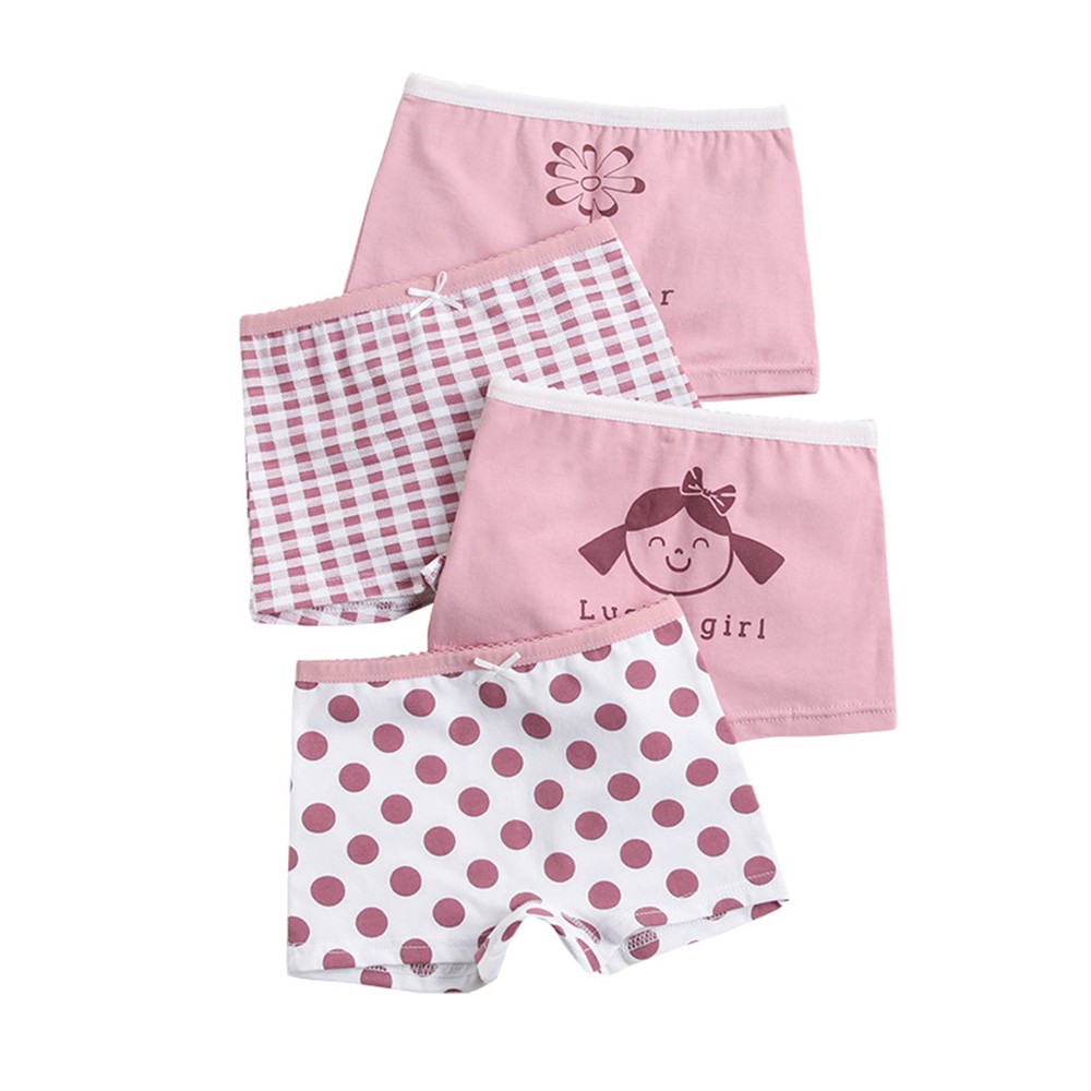 Girls Panties Kids Underwear Cotton Children's Briefs Wave Point Trellis Cartoon Short 4pcs/lot