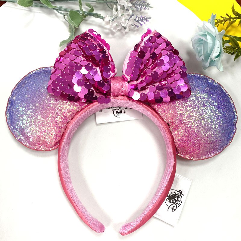 Original Disney Mickey Mouse Headband for Women Sequin Ears Costume Headband Cosplay Plush Adult Kids Headband