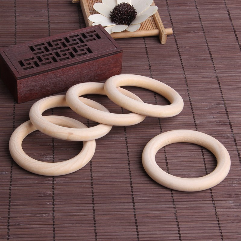 5pcs 70mm Baby Wooden Teething Rings Necklace Bracelet DIY Crafts Natural New 95AE