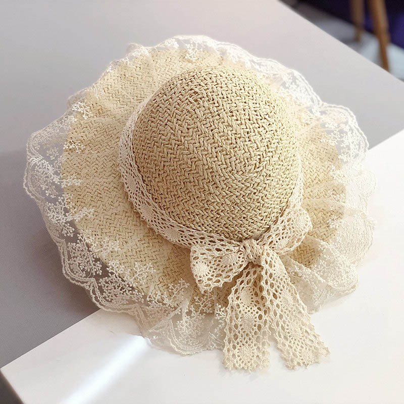 Bear Learner Kids Girls Hats 2022 New Fashion Summer Lace Flowers Caps Breathable Elegant Straw Hat Sunhat Lovely Baby Bonnet