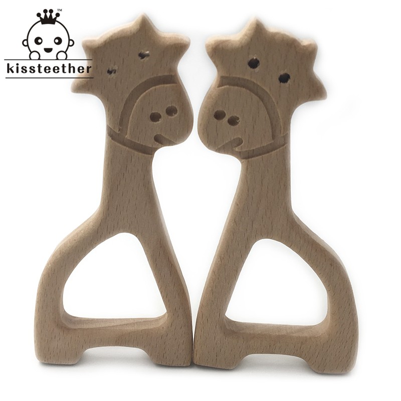 10pcs Safe Kara Teething Baby Cute Teether Antlers Design Wooden Ring Animal Shape Handmade Toy Wooden Teether - Giraffe Teether