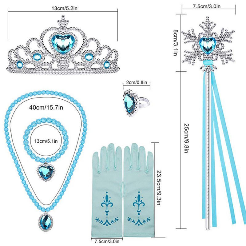 Princess Elsa jewelry set, accessories, gloves, wand, tiara, necklace, wig, princess dress, fancy dress