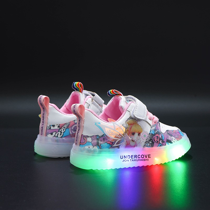 Girl shoes 2022 spring and autumn new girls ice and snow princess children Aisha LED light trend casual shoes sneakers