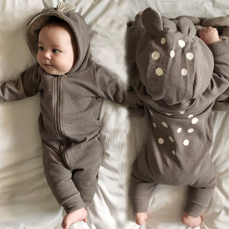 2021 New Baby Hooded Baby Rompers Cute Polka Dot Jumpsuit Toddler Baby Long Sleeve Casual Autumn Outerwear