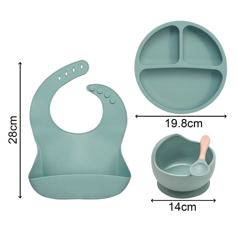 2021 new design silicone baby products tableware feeding waterproof bibs newborn flatware bowl spoon baby accessories