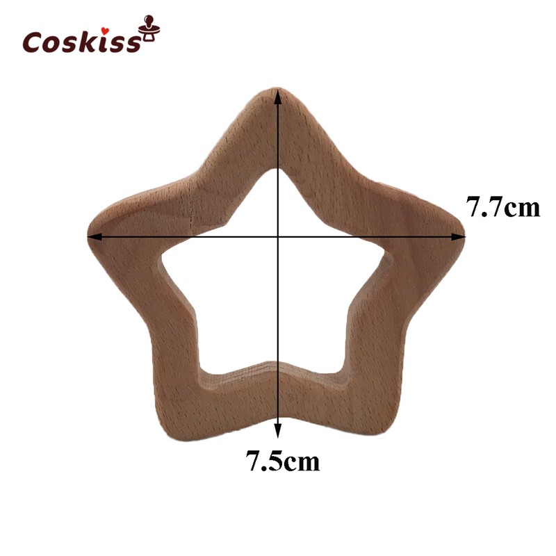 Coskiss 10pcs Handmade Beech Wood Star Teether Teether Silicone DIY Crafts Pendant Chew Pacifier Chain Accessories