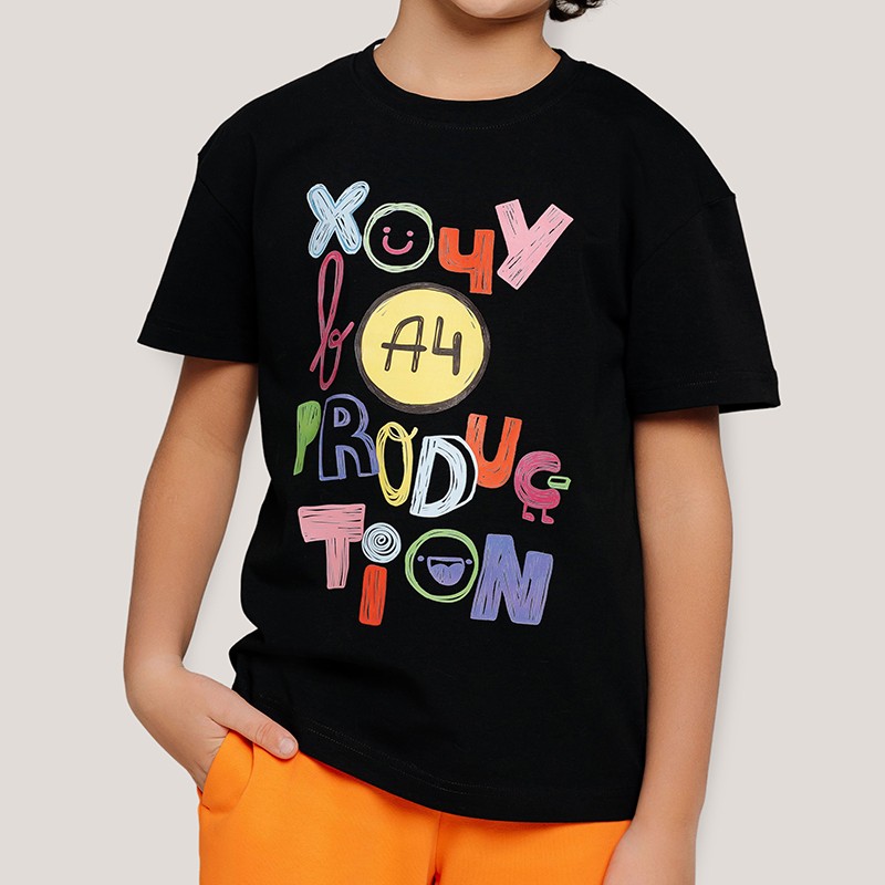 Children's Merch A4 T-shirt Spring Summer Boy "Want A4 Production" Print Fashion Family Clothes Girl's Casual T-shirt Tops