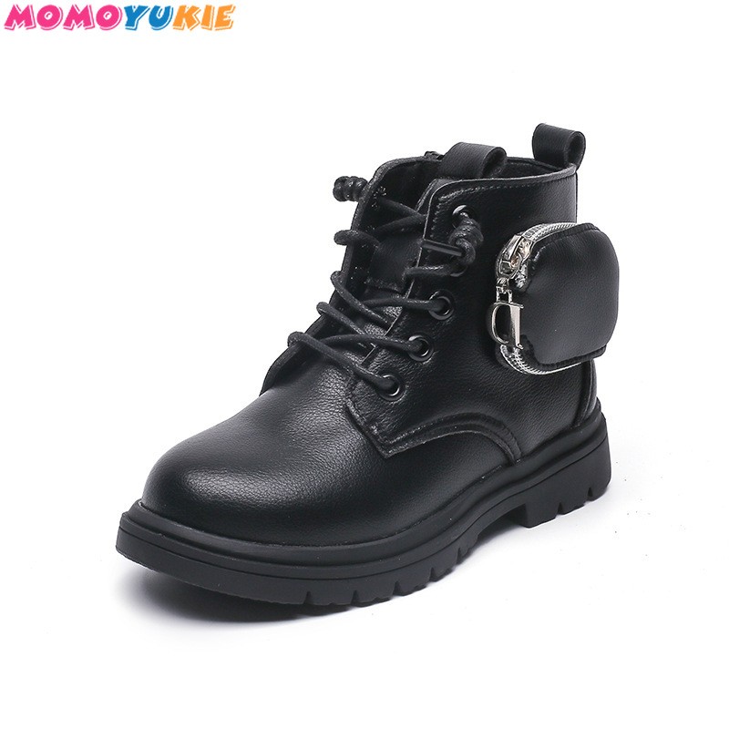 Autumn Winter Plus Velvet Warm Kids Martin Boots For Girls Boys Fashion Leather Shoes Soft Bottom Non-slip Children's Running Shoes