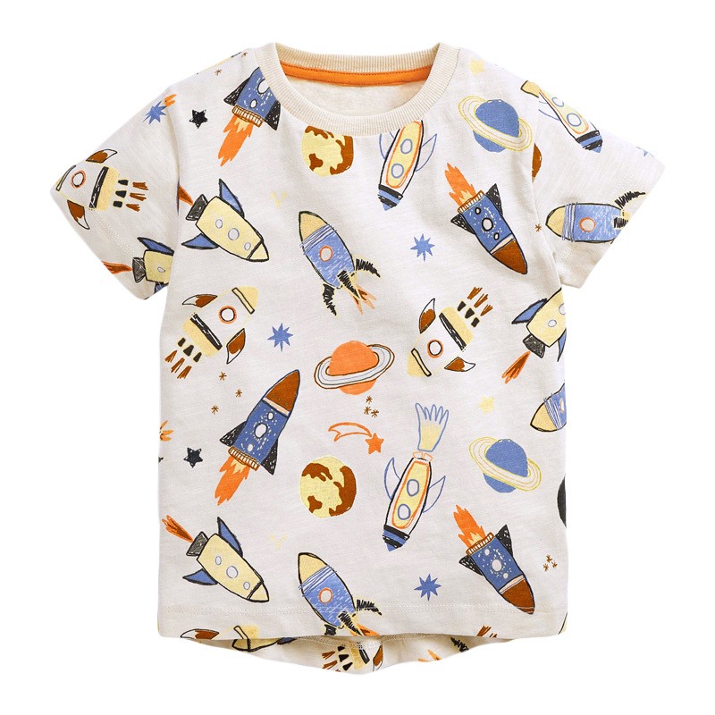 Little maven 2022 baby boys summer clothes kids cotton T-shirt lovely cartoon space fashion tops for children 2-7year