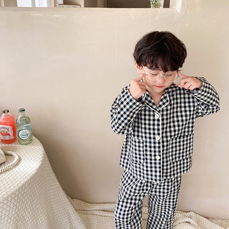 MILANCEL 2021 autumn new children's pajamas plaid home service suit long-sleeved sleepwear