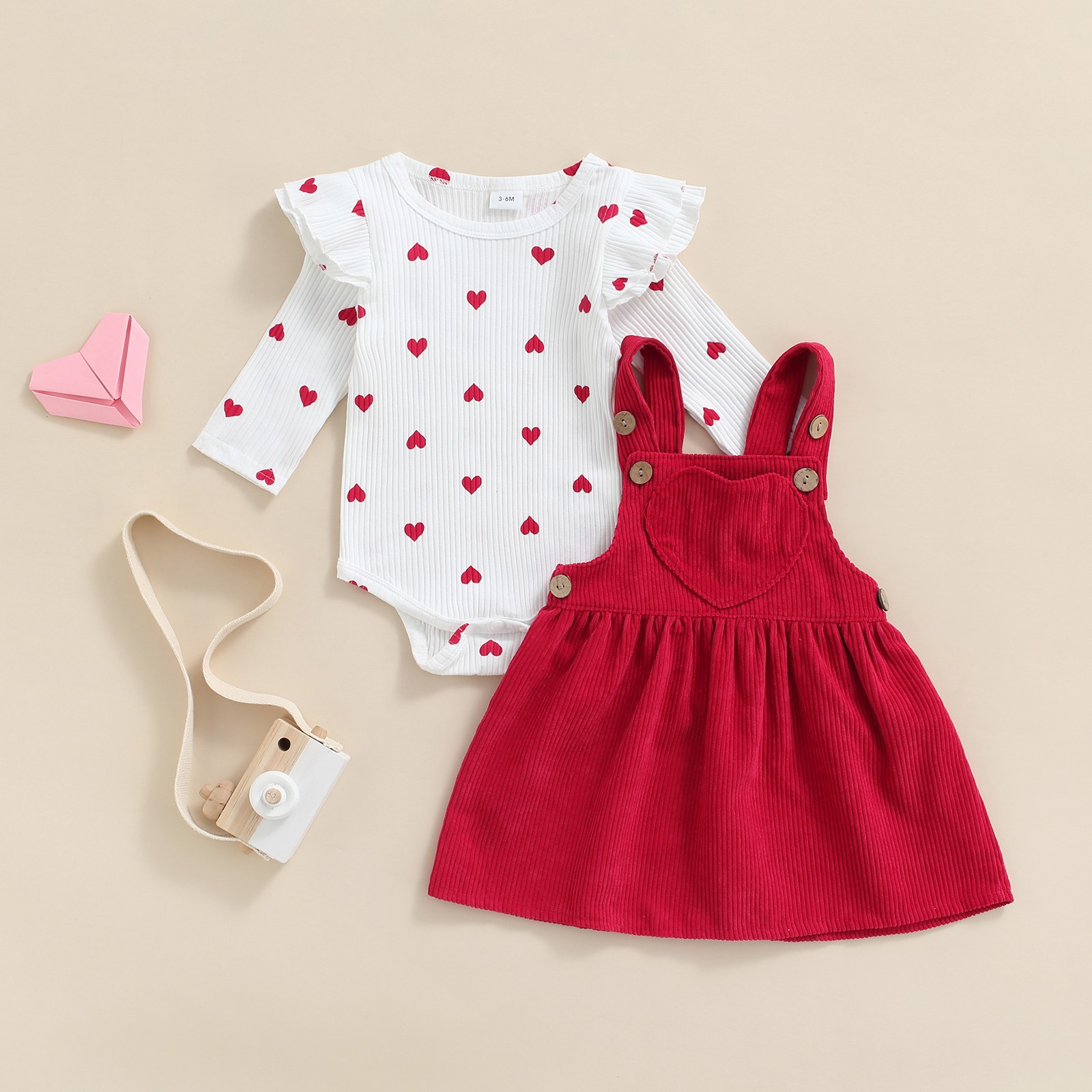 Ma & Baby 0-24M Valentine's Day Newborn Infant Baby Girls Clothes Set Heart Print Romper Corduroy Starp Spring Dresses Outfits D95