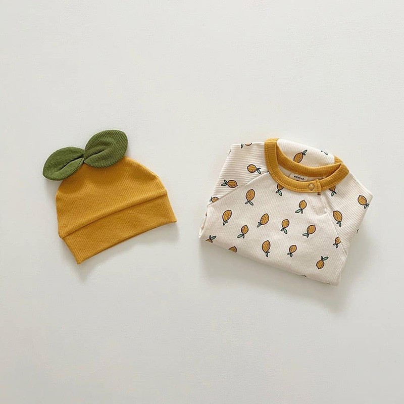 MILANCEL Newborn Baby Clothes Lemon Print Baby Clothes Cute Baby Hat Indoor Baby Clothes Set