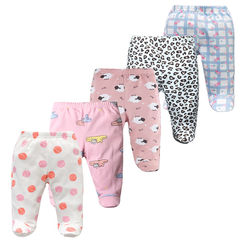 3/4/5pcs/lot Newborn Baby Pants Soft Cotton Cartoon Boys Pants Four Seasons Feet Baby Girls Pants Stripe Baby Trousers 0-12M