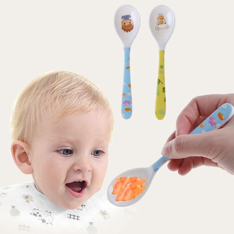 1pc Baby Spoon Straight Head Feeding Training Cutlery Flatware Tableware Infant Children Kids Safe Feeder Learning Supplies