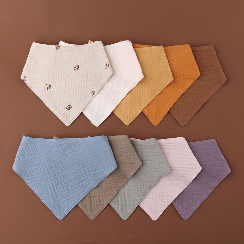 3pcs Baby Gauze Cotton Bibs Newborn Soft Snap Button Triangle Saliva Towel Burp Cloths Feeding Saliva Bib