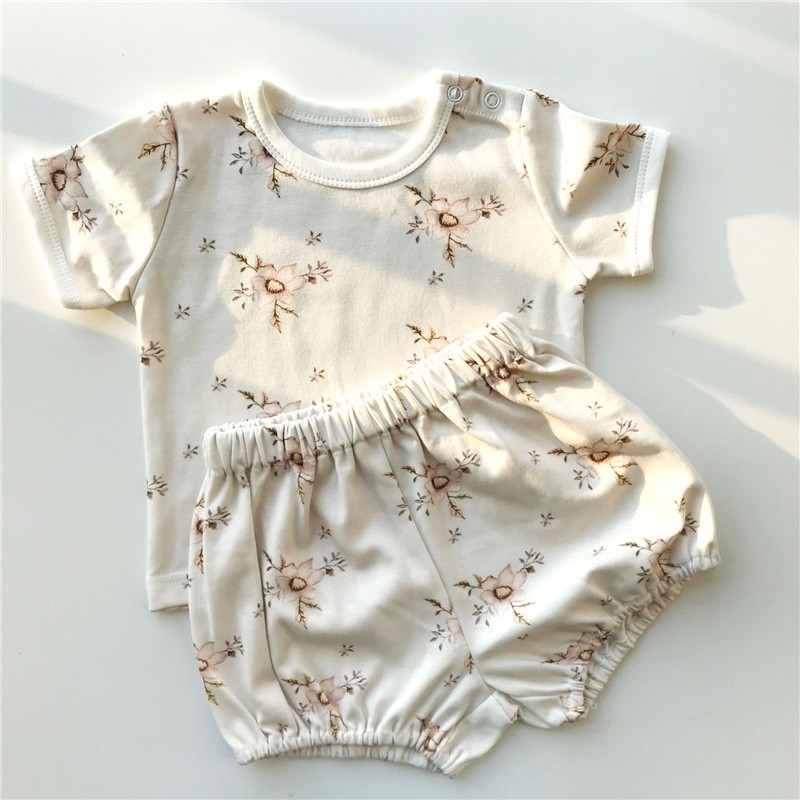 Newborn Baby Girl Boy Clothes Summer Floral Cotton Baby Clothes Sets Short Sleeve Tops T-shirt + Shorts 2pcs Baby Outfits