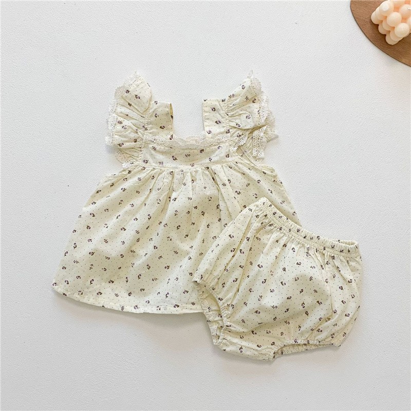 Summer Floral Baby Girl Dress 2pcs Newborn Girl Dress + Bloomer Infant Girl Clothes Sets Infant Baby Clothes 0-2Y Vestidos