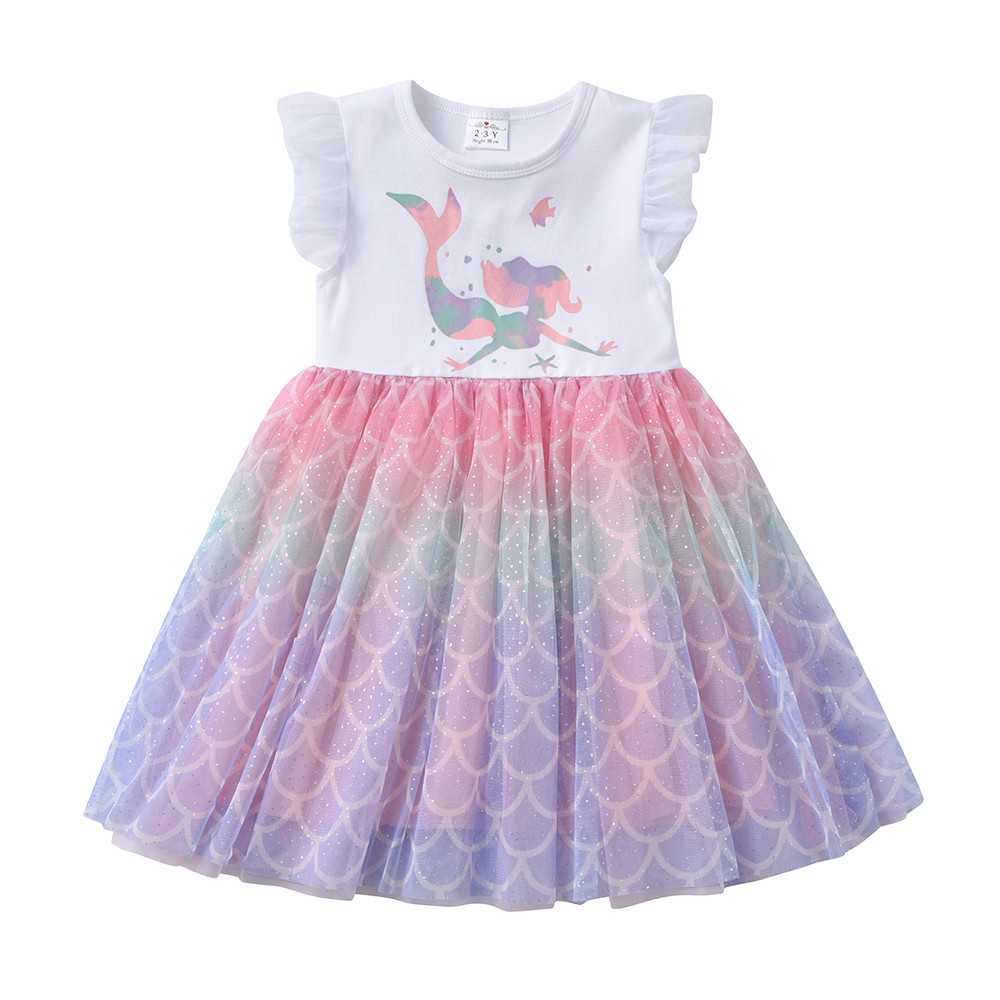 DXTON-Girls Summer Dresses Princess Kids Clothes Flying Sleeve Unicorn Dress 2021